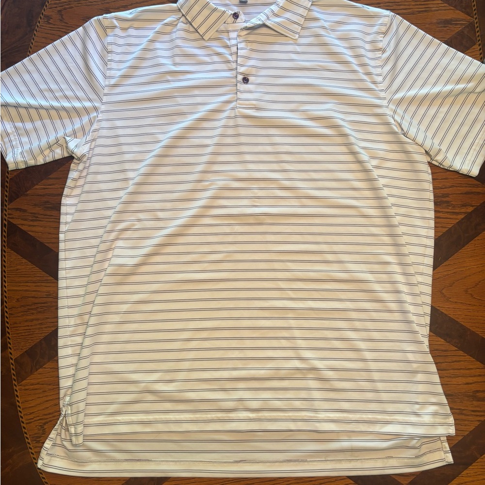 Peter Millar Men’s White Polo with Purple Stripes
